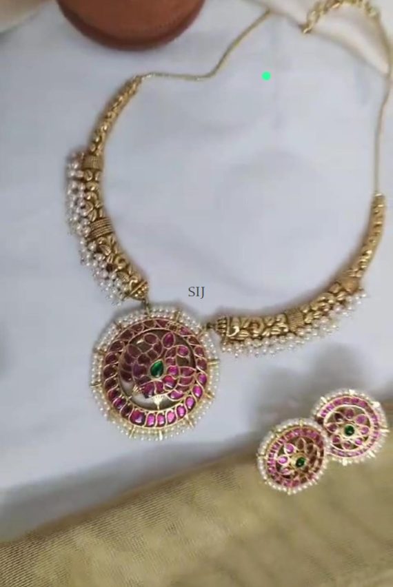 Round Peacock Jadau Kundan Hasli Necklace