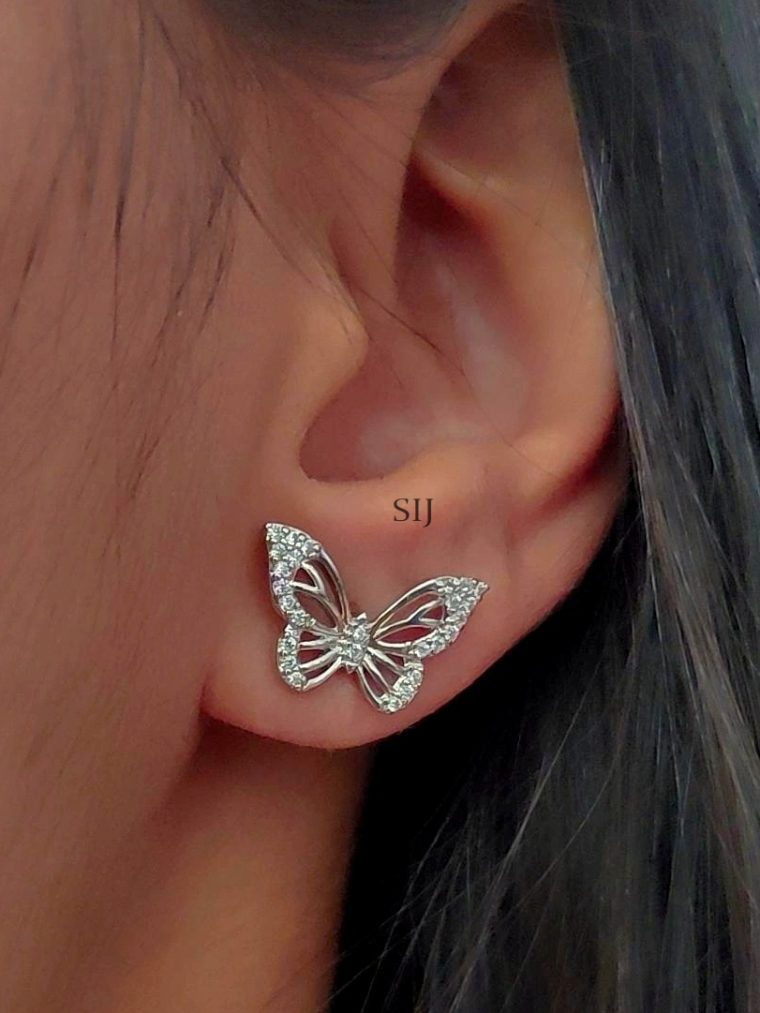 Sterling Silver Based AD Studded Butterfly Design Studs