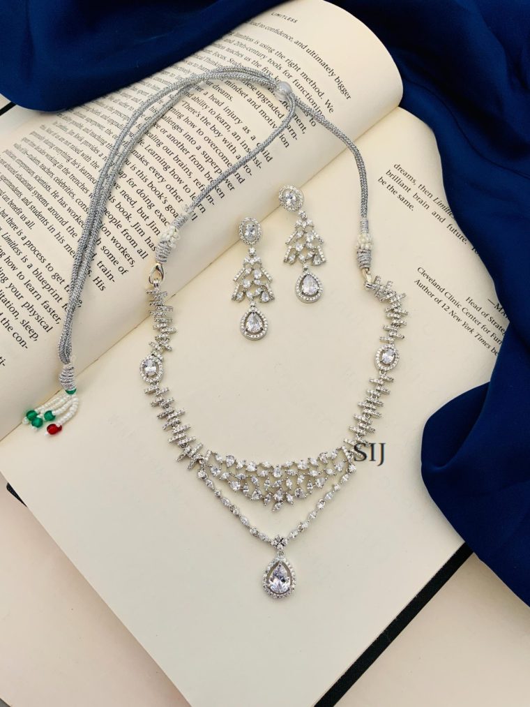 Sophisticated Silver Plated American Diamond Necklace