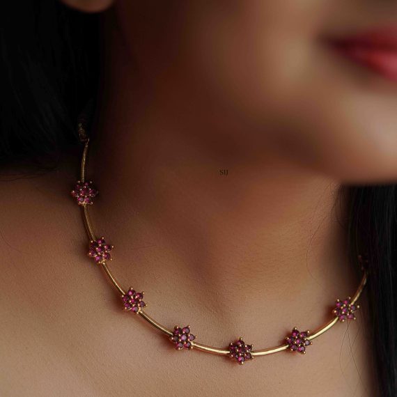 Imitation Ruby Round Flower Hasli Necklace