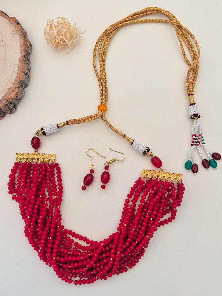 Gold Plated Multi Layers Red Beads Choker