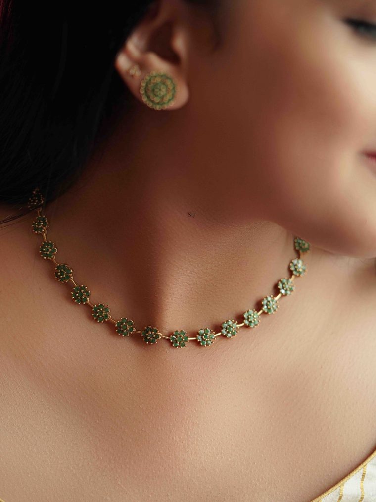 Matte Finish Floral Emerald Necklace