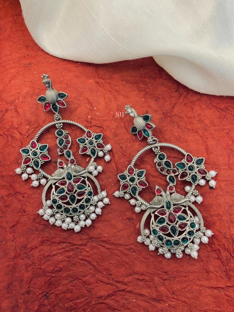 Multi Stones Peacock German Silver Earring