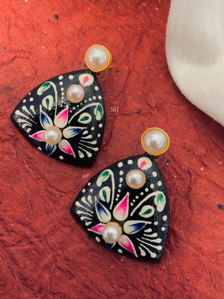 Imitation Black Hand Painted Meenakari Earrings