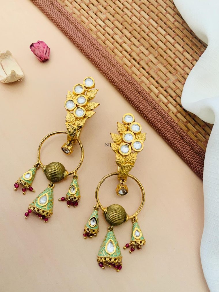 Artificial Circle Shape Leaf Design Earrings