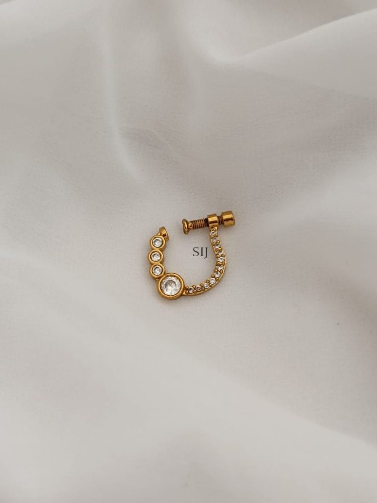 Artificial Circle Shape White Stones Nose Pin