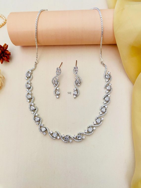 Artificial Silver Plated American Diamond Necklace