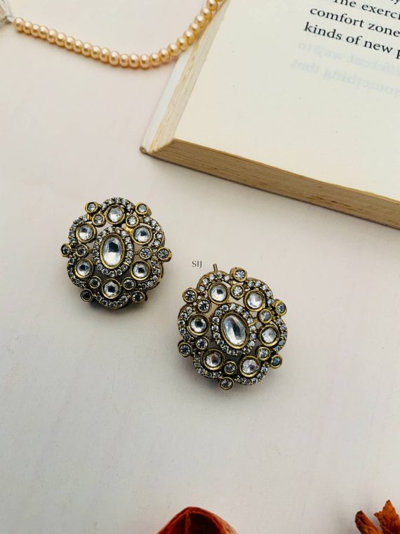 Artificial Silver-Plated white Stone Studded Ear Studs