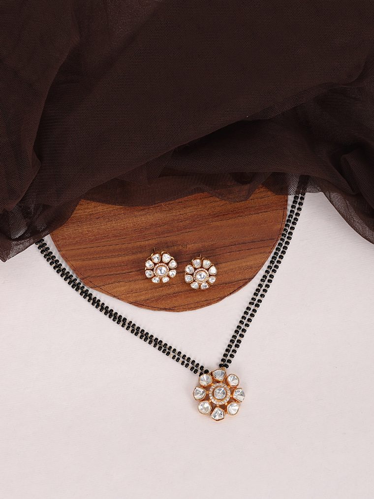 Double Layer Flower Design Polki Diamond Mangalsutra