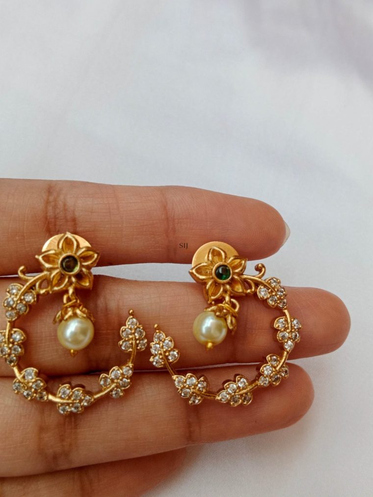 Flower Design Pearl Drop Earrings