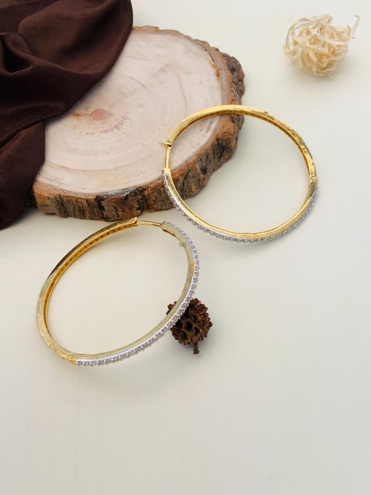 Gold Finish AD Studded Hoop Earrings