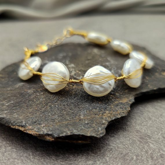 Gold Finish Asymmetrical Shape Handmade Pearl Bracelet