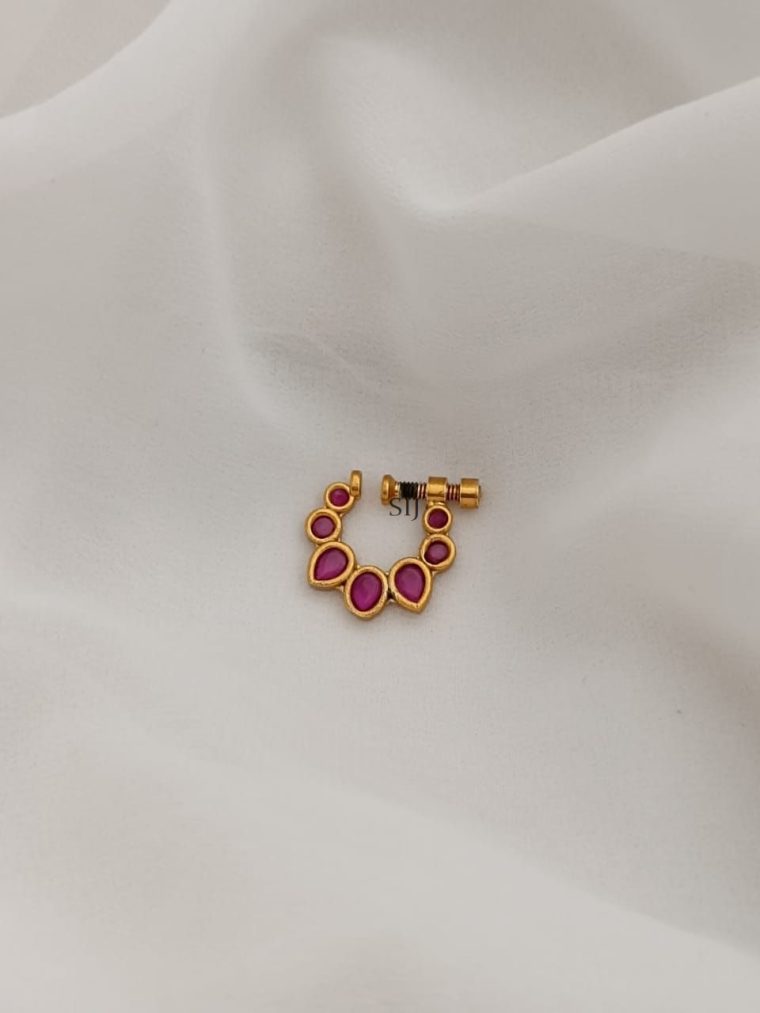 Gold Finish Ruby Stone Nose Pin