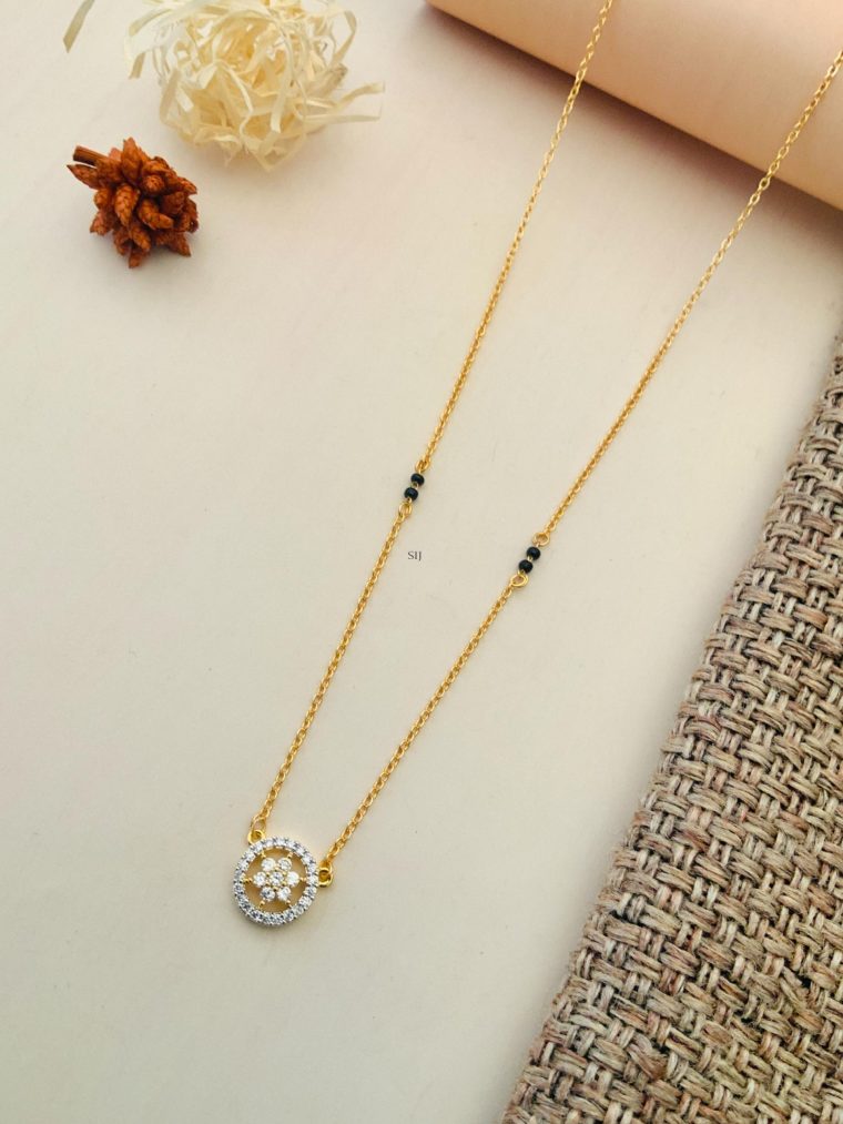 Gold Finish Single Layer Stone Studded Flower Design Mangalsutra