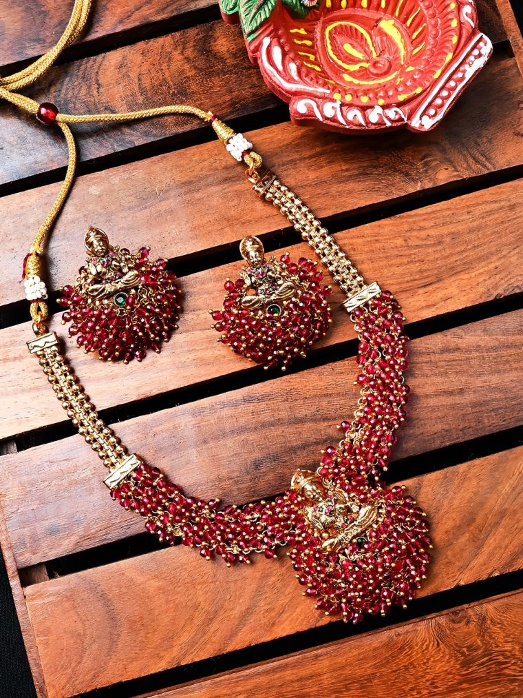 Imitation Red Beads Lakshmi Necklace