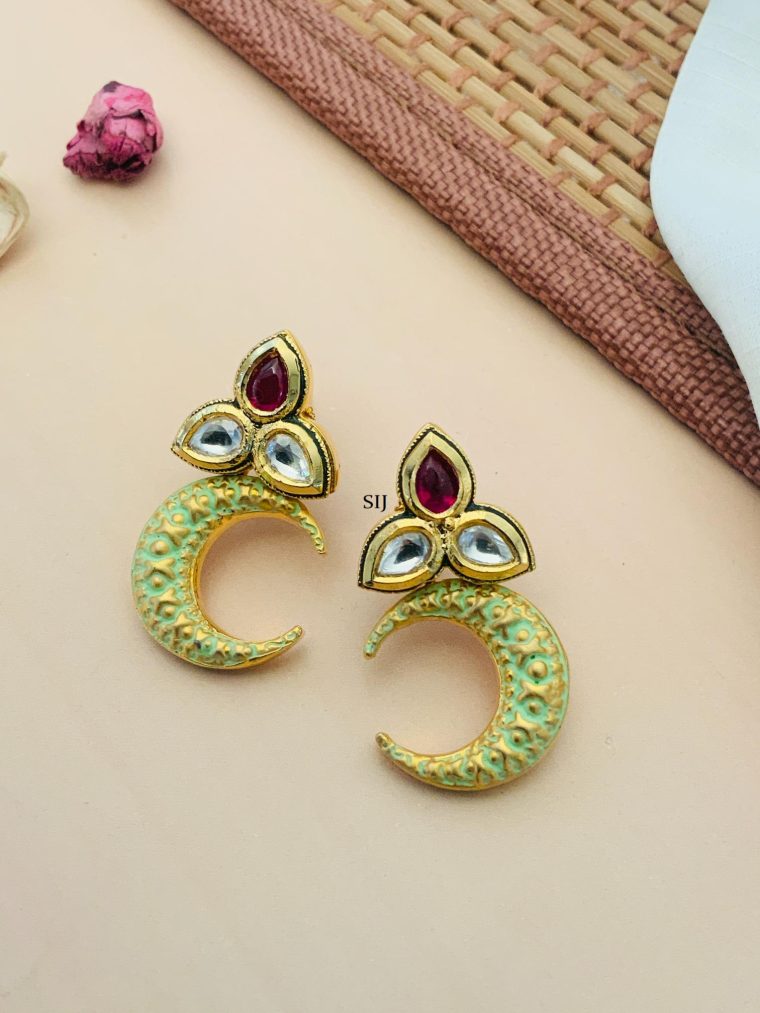 Half Moon Design Green Colour Earrings