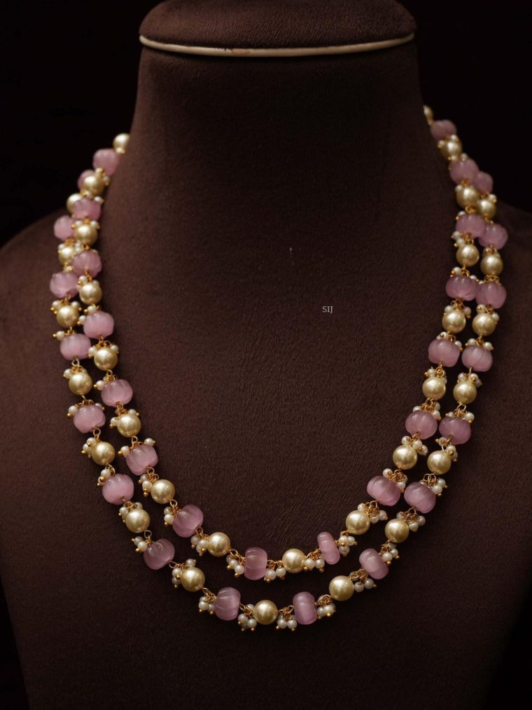 Two Layers Pastel Pink Beads and Pearls Chain