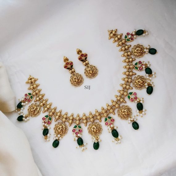 Jadau Kundan Floral With Pearl Drop Ganesh Necklace