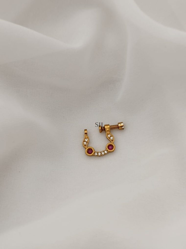 Imitation White and Ruby Stones Nose Pin