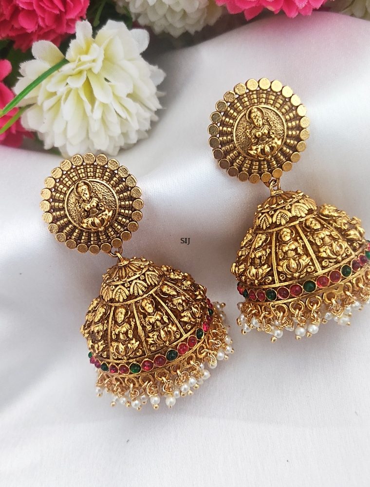 Matte Finish Pearl Drop Lakshmi Jhumkas