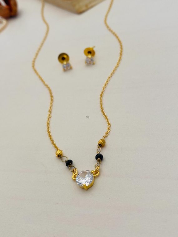 Single Layer Gold Finish Black Beaded AD Mangalsutra