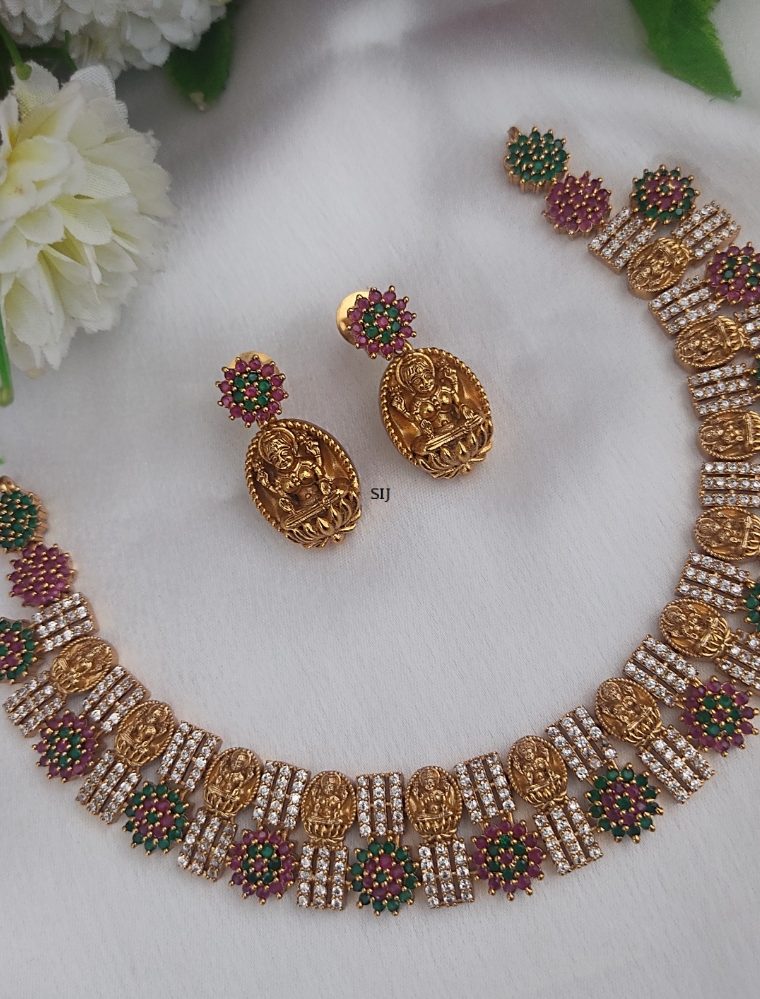 Traditional Lakshmi Necklace with Multicolor Stones