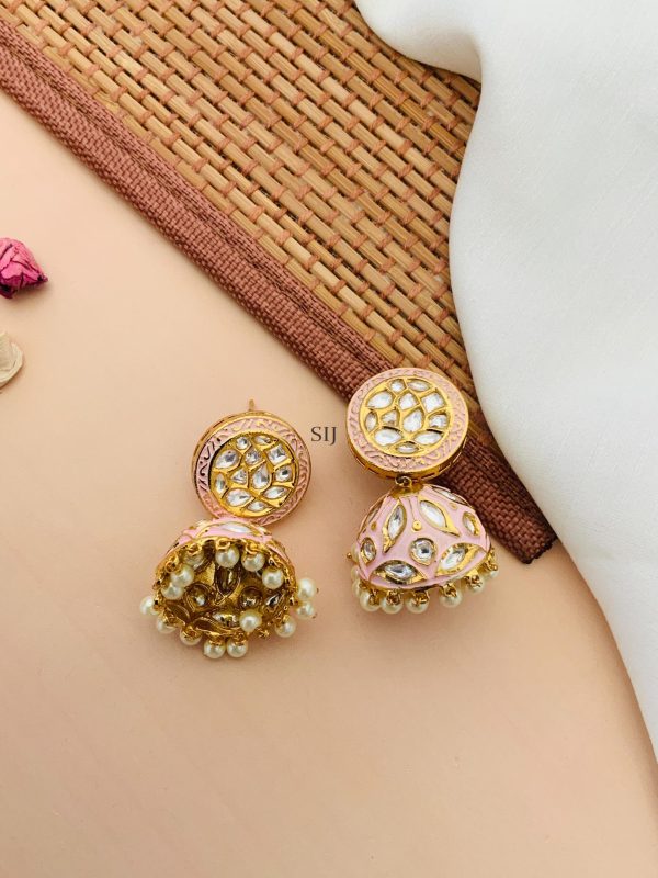 Gold Plated Fancy Kundan Jhumkas