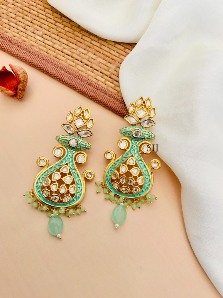 Kundan Stones Designer Green Earrings