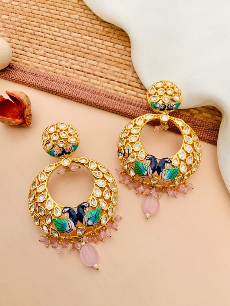 Traditional Dual Peacock Kundan Stones Earrings