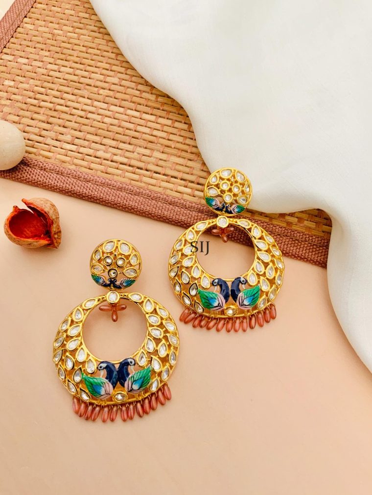 Artificial Dual Peacock Kundan Stones Earrings