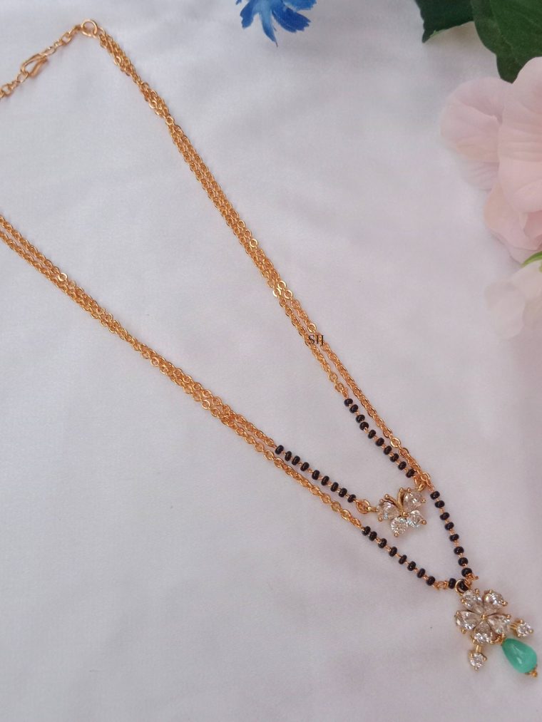 Gold Plated Two Layers Black Beads Chain