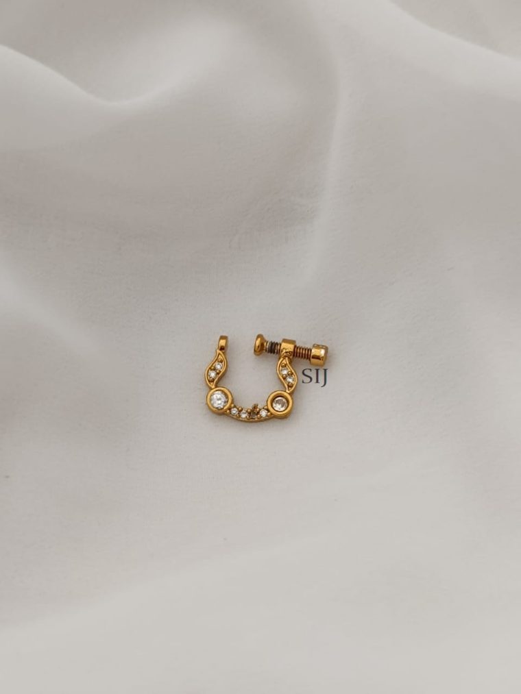 Traditional White Stones Ring Type Nose Pin