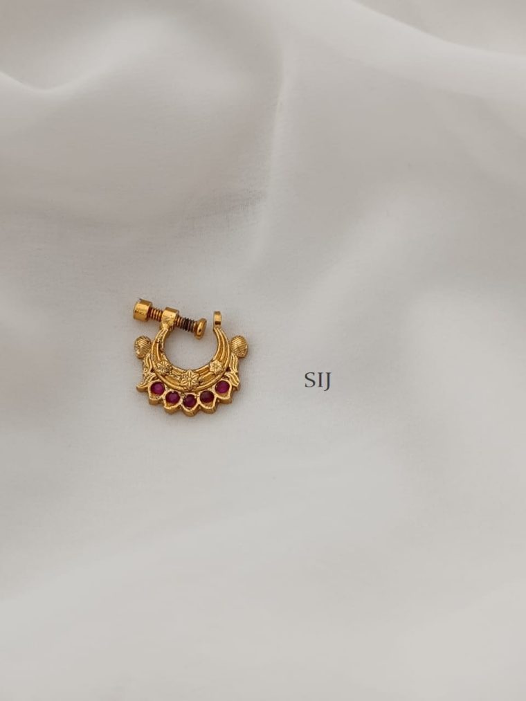 Gold Plated Red Stones Nose Pin