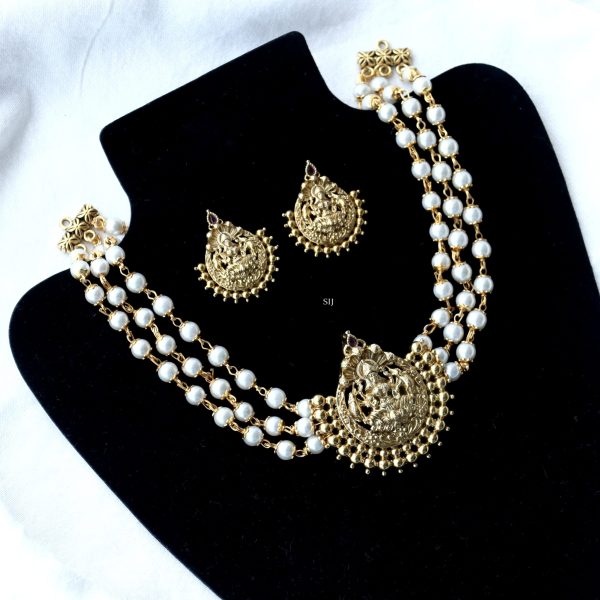 Three Layers Peals Choker with Lakshmi Pendant