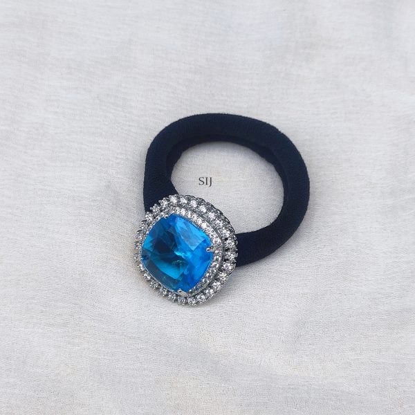 Blue Middle Stone Pendant Black Hair Rubber Band