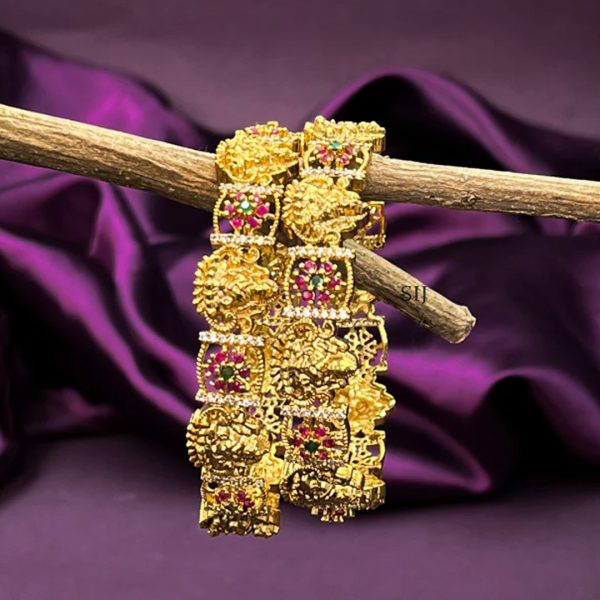 Imitation Gold Look Alike Lakshmi AD Stone Bangles