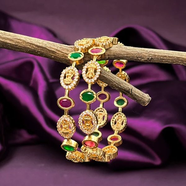 Imitation Gold Look Alike AD stone Lakshmi Bangles