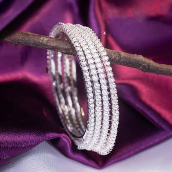 Artificial Pearl Silver Bangles