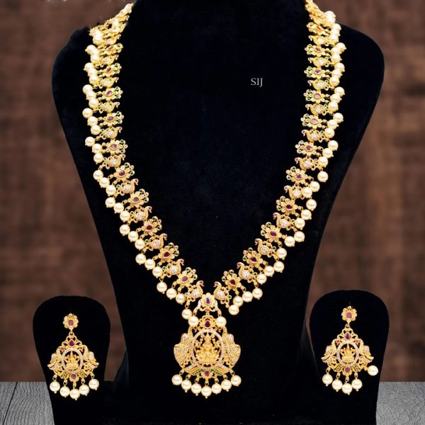 Traditional Peacock and Lakshmi Haram with Pearls