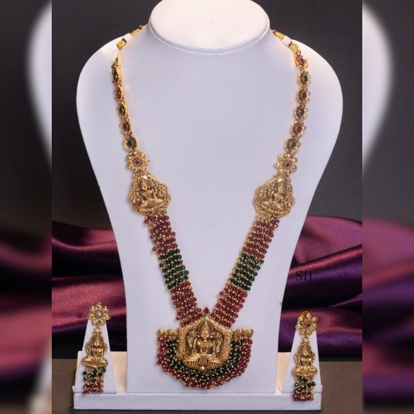 Red and Green Crystal Beads Flower Lakshmi Haram