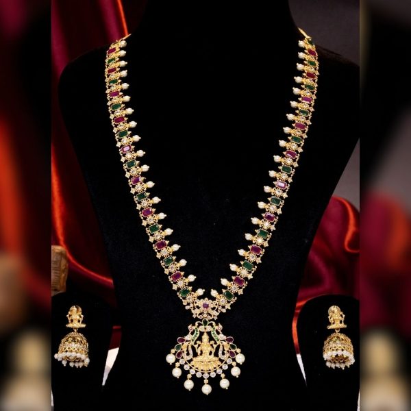 Matt Multistone Lakshmi Haram with Pearls