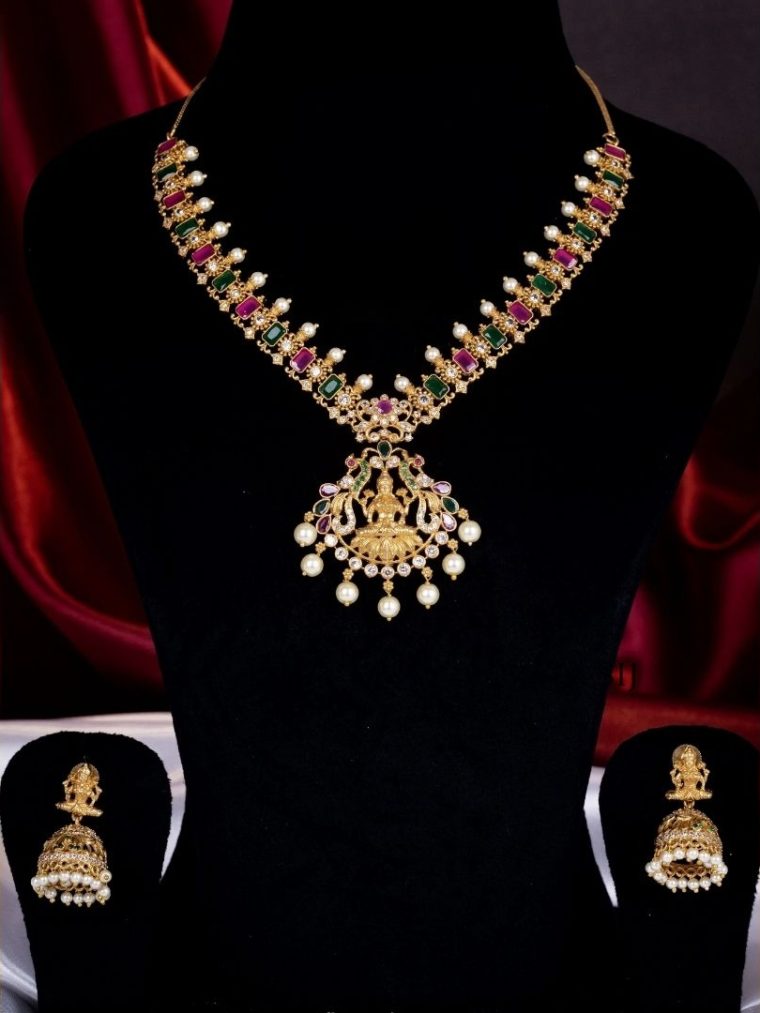 Matt Multistone Lakshmi Necklace with Pearls