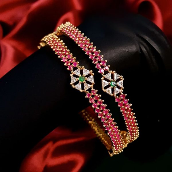 Imitation Ruby And White Stones Bangles