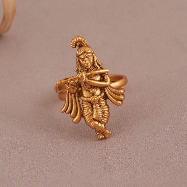 Antique Finish Krishna Adjustable Finger Ring