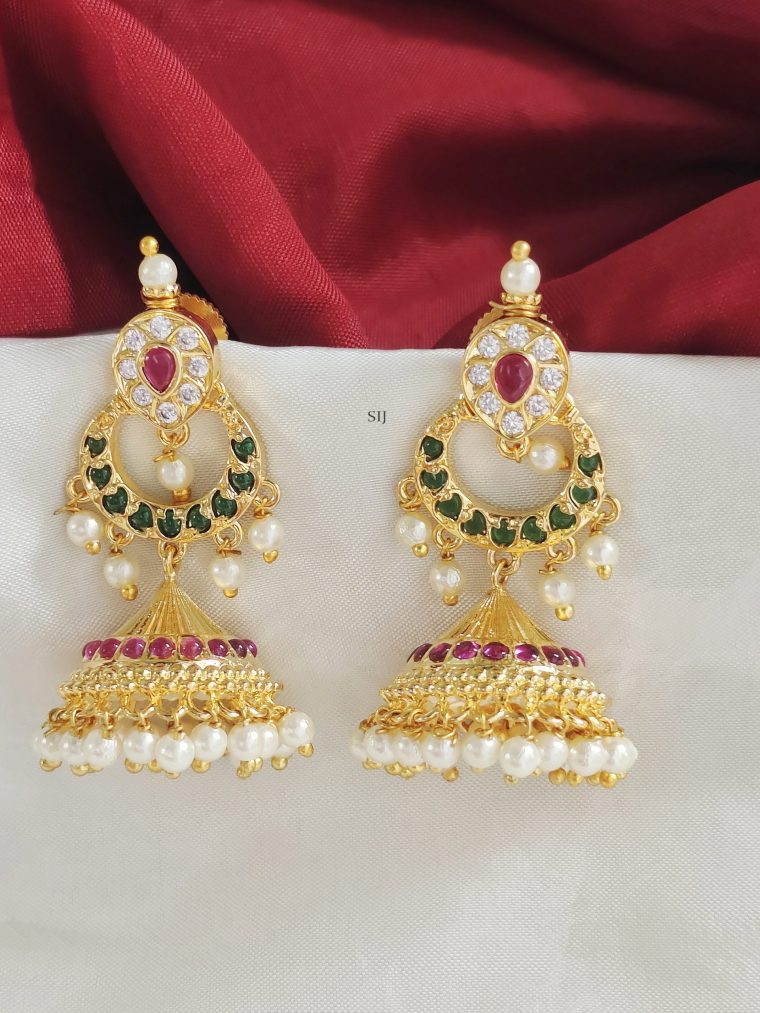 Gold Plated Chand Bali Kemp Stones Jhumkas