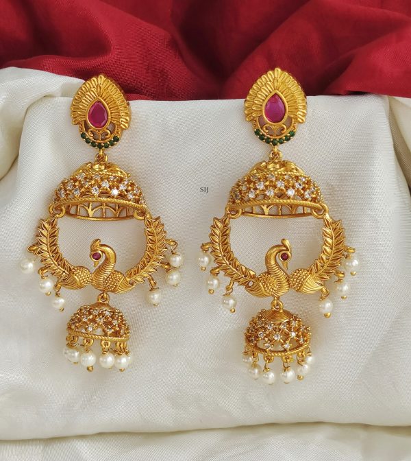 One Gram Gold Peacock Design Dual Jhumkas