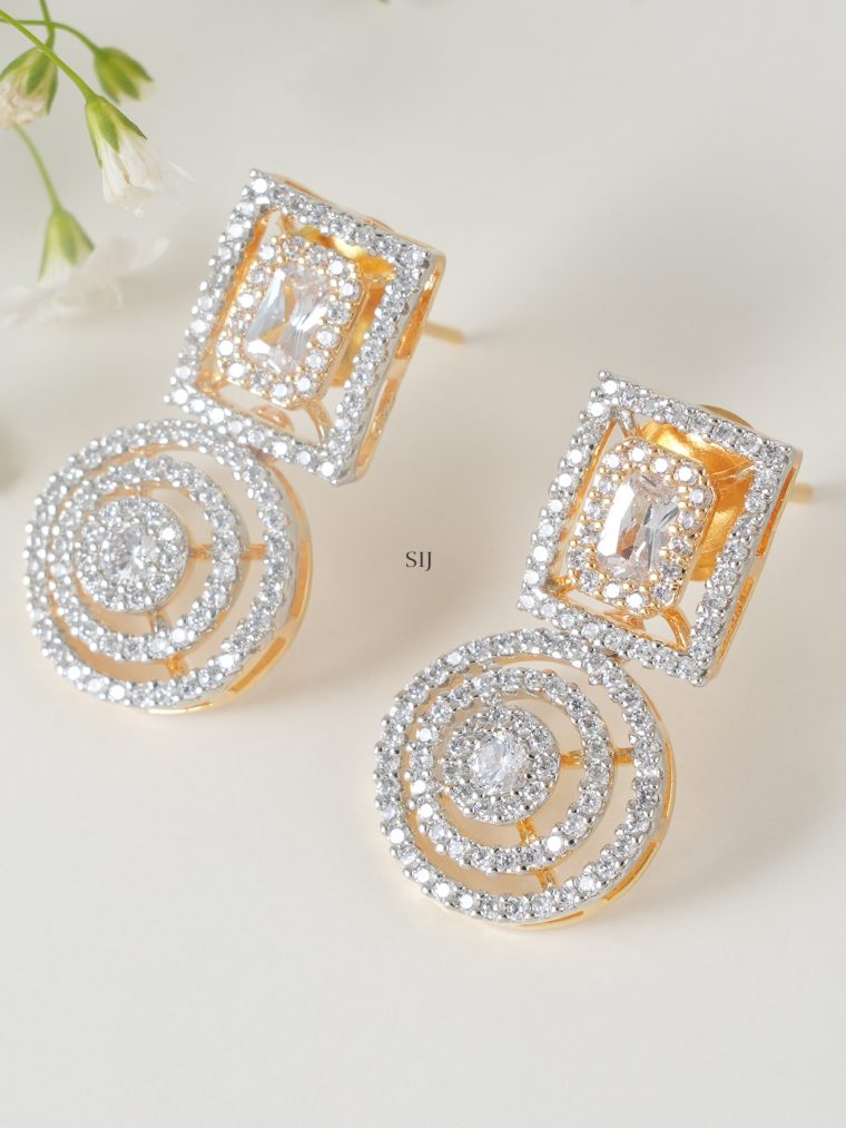 Circle &Square Shape CZ Diamond Earrings