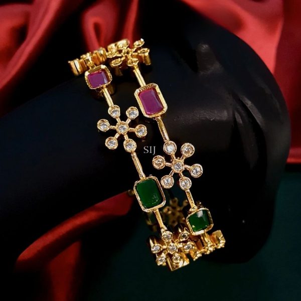 Flower Design Ruby& Green Stone Bangles