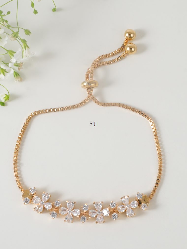 Gold Finish Flower Design CZ Bracelet