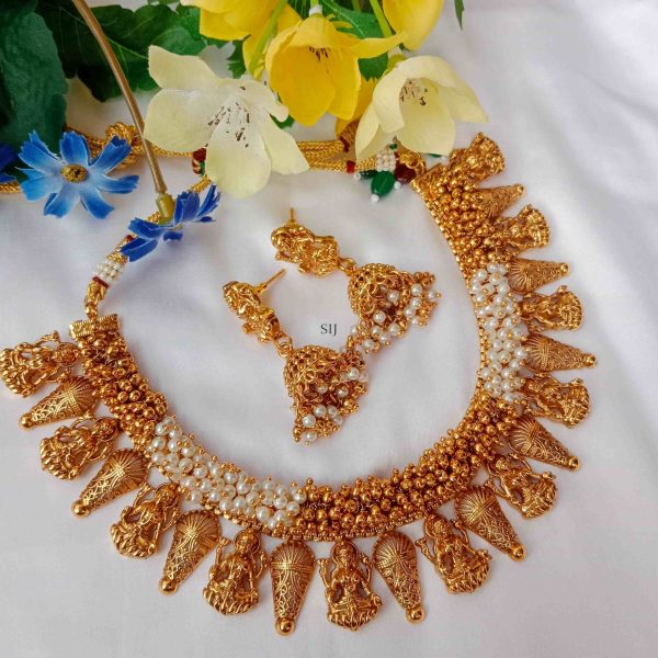 Gold Finish Lakshmi Cluster Beaded Necklace